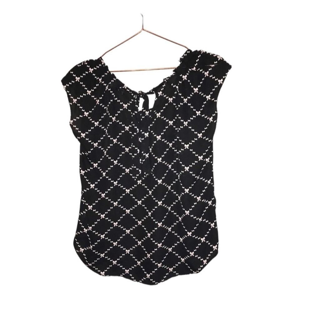 LC Lauren Conrad black blouse with pink bows size medium tie at neck